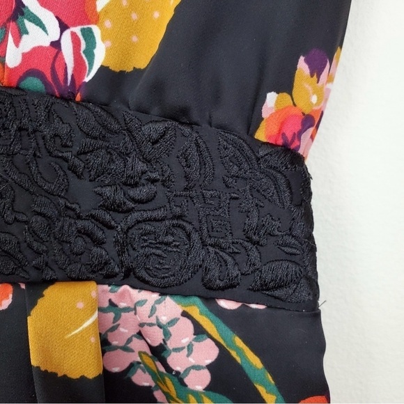 H & M Conscious Collection Kimono Dress Black Floral Pockets US 4 - Picture 7 of 13